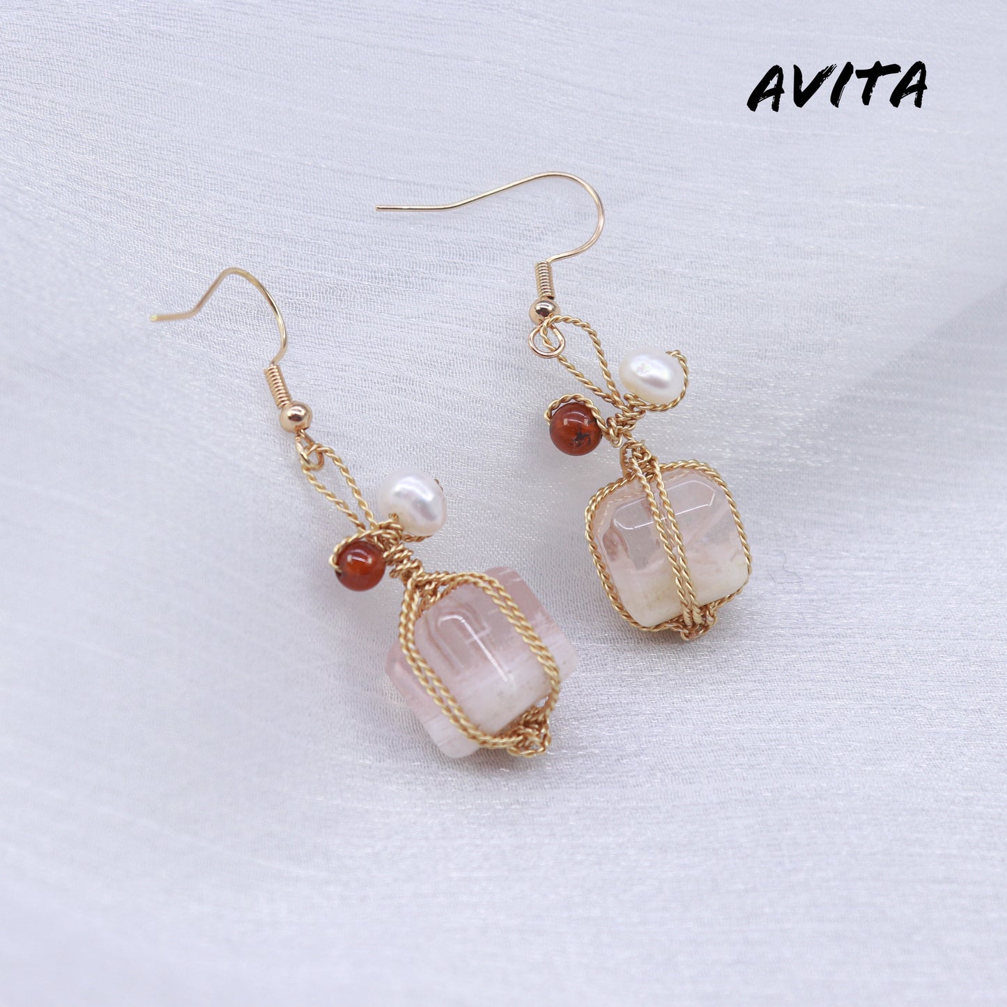 AVITA Elegant Life 60% OFF Sakura Agate Handmade Crystal Earrings For Energy Boost & Attracting Love