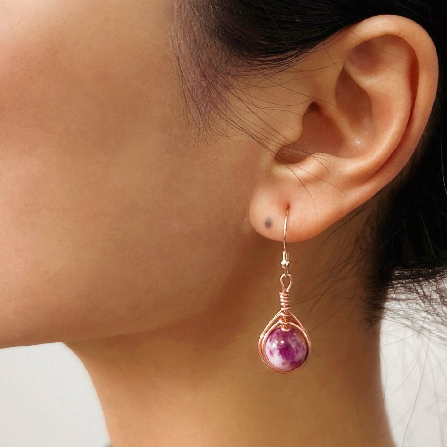 AVITA Angel's Tears 70% OFF Lepidolite Handmade Crystal Earrings For Energy Boost & Attracting Wisdom