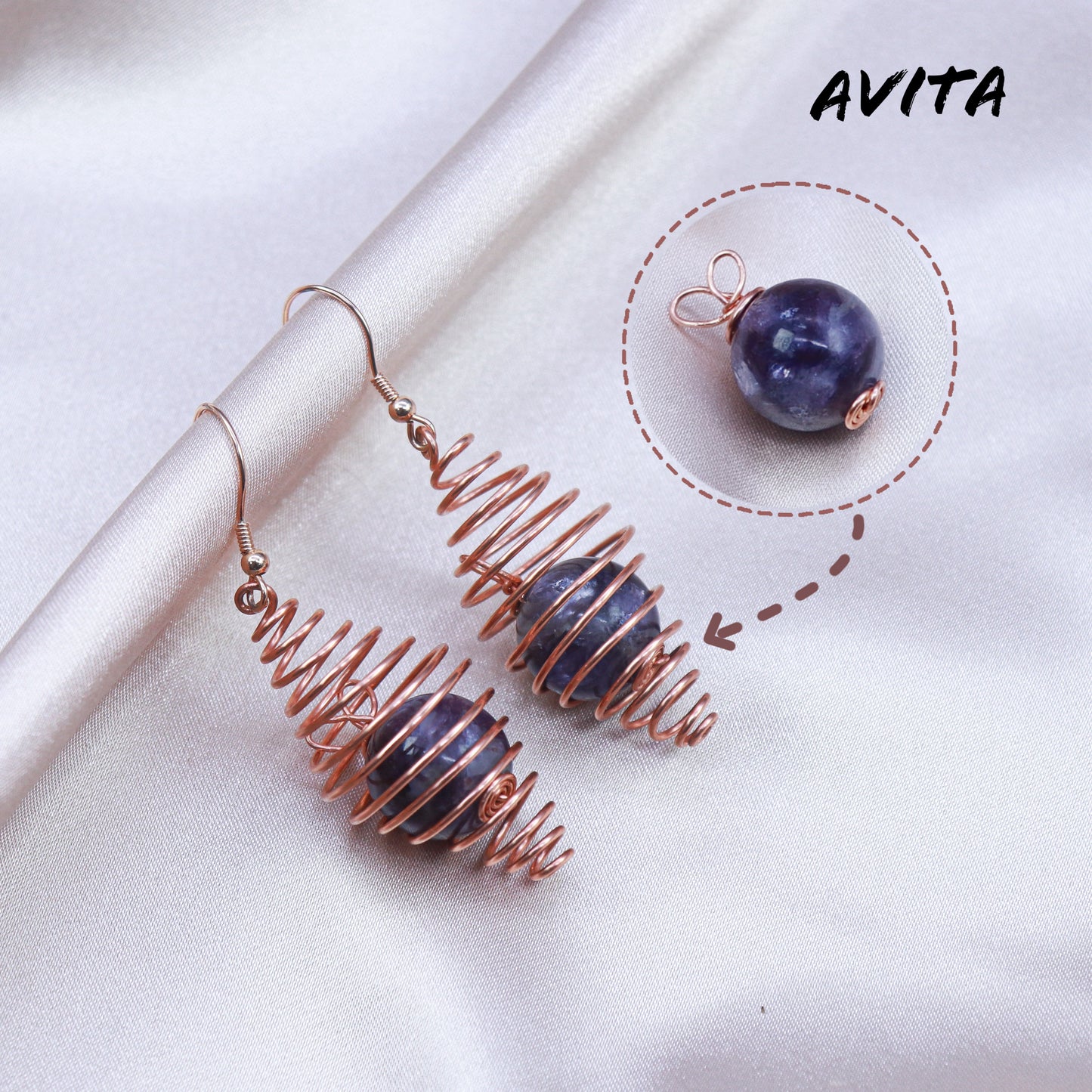 AVITA Freedom 50% OFF Lepidolite Handmade Crystal Earrings For Energy Boost & Attracting Wisdom