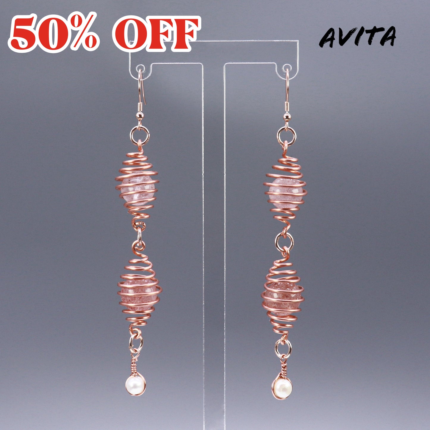 AVITA Freedom 50% OFF Strawberry Quartz Handmade Crystal Earrings For Energy Boost & Attracting Love