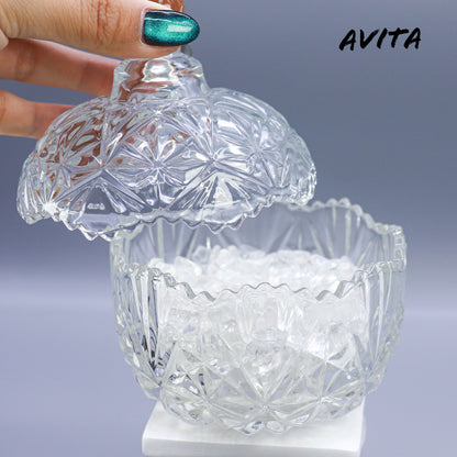 AVITA 70% OFF Embossed Crystal Healing Clear Box with Lid Footed (Complimentary white crystal crushed stone 300g)