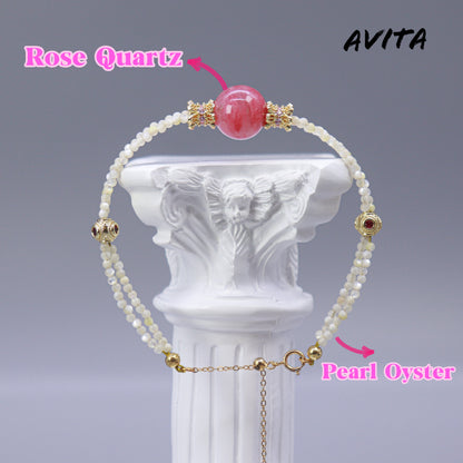 AVITA Strawberry Donut 80% OFF Natural Pink Crystal Bracelet Jewelry For Energy Boost & Attracting Love