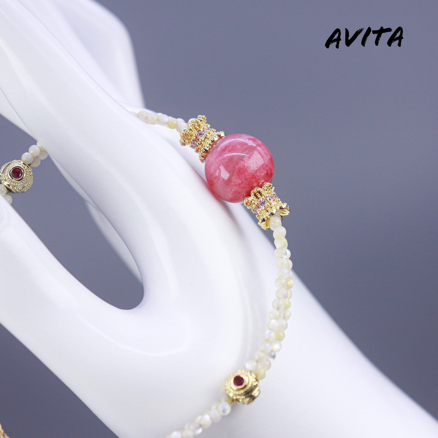 AVITA Strawberry Donut 80% OFF Natural Pink Crystal Bracelet Jewelry For Energy Boost & Attracting Love