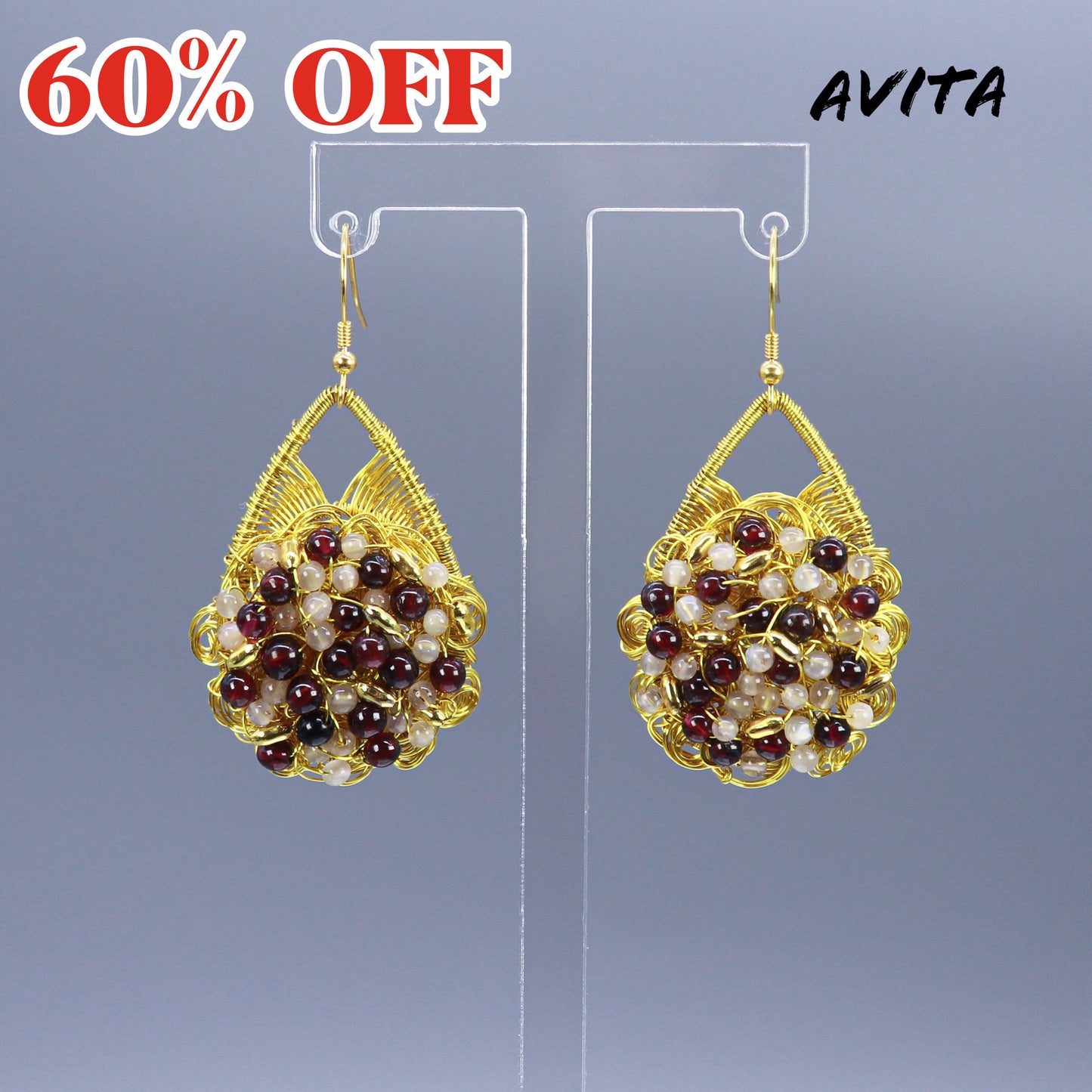 AVITA Limited Edition 60% OFF Garnet Handmade Crystal Earrings For Energy Boost & Becoming Beauty