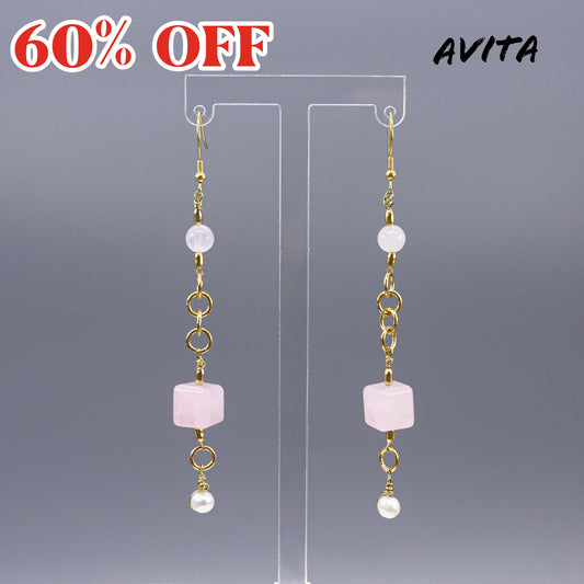 AVITA Elegant Life 60% OFF Pink Crystal Handmade Crystal Earrings For Energy Boost & Attracting Love