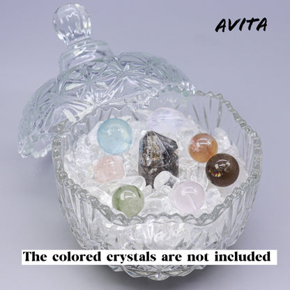 AVITA 70% OFF Embossed Crystal Healing Clear Box with Lid Footed (Complimentary white crystal crushed stone 300g)