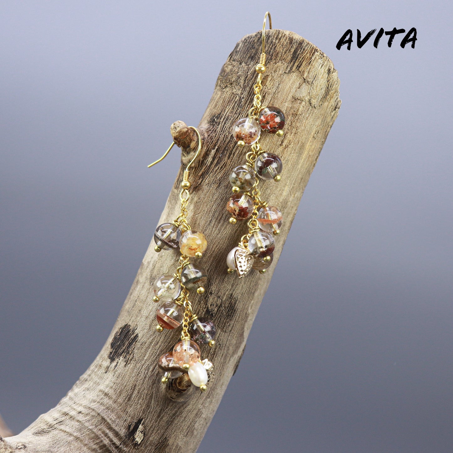 AVITA Elegant Life 60% OFF Flower Phantom Quartz Handmade Crystal Earrings For Energy Boost & Attracting Wisdom