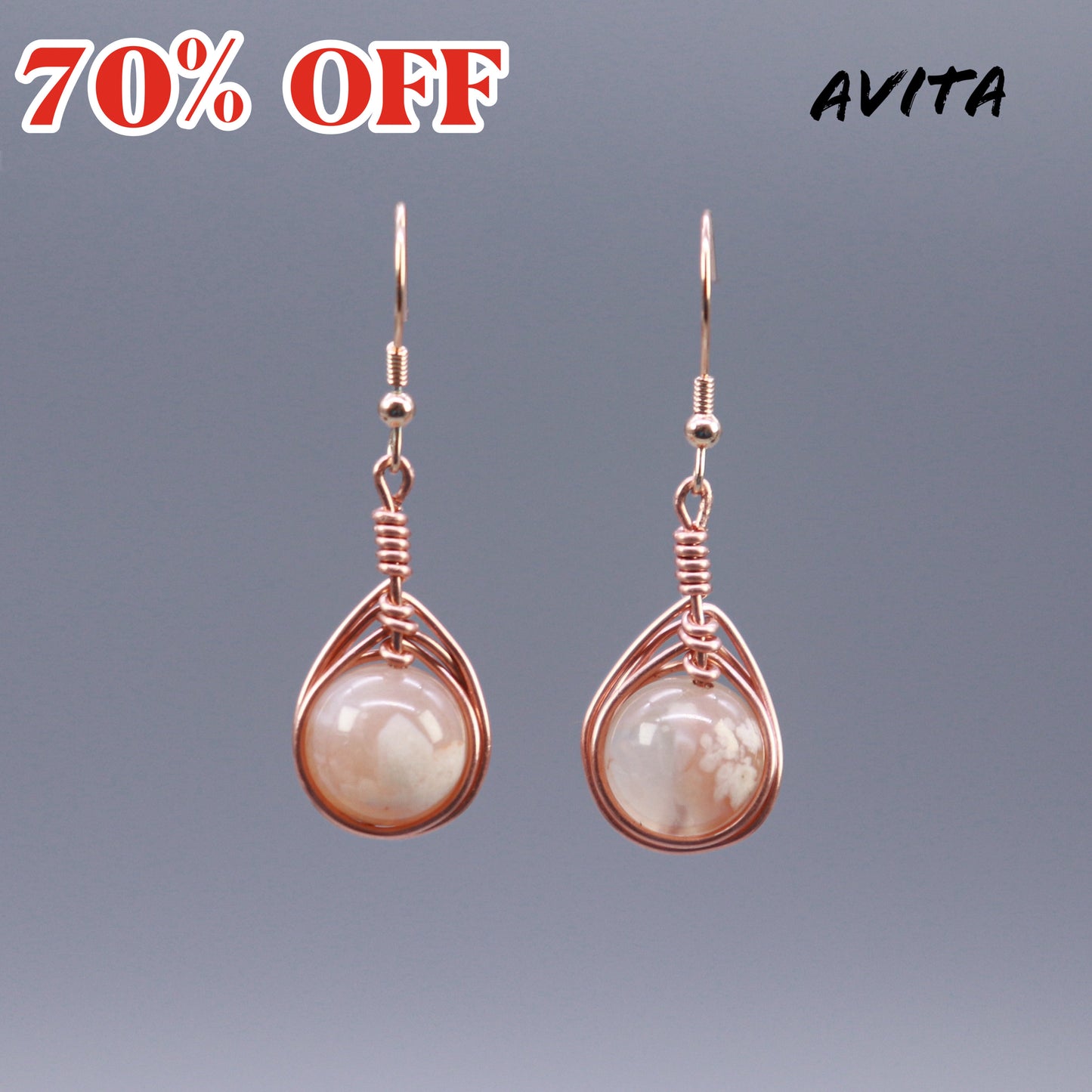 AVITA Angel's Tears 70% OFF Sakura Agate Handmade Crystal Earrings For Energy Boost & Attracting Love