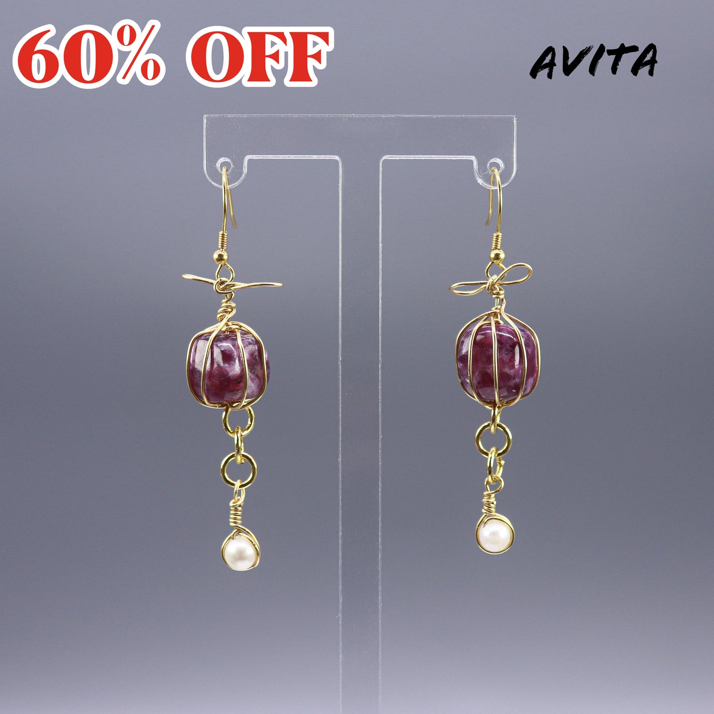 AVITA Elegant Life 60% OFF Lepidolite Handmade Crystal Earrings For Energy Boost & Attracting Wisdom