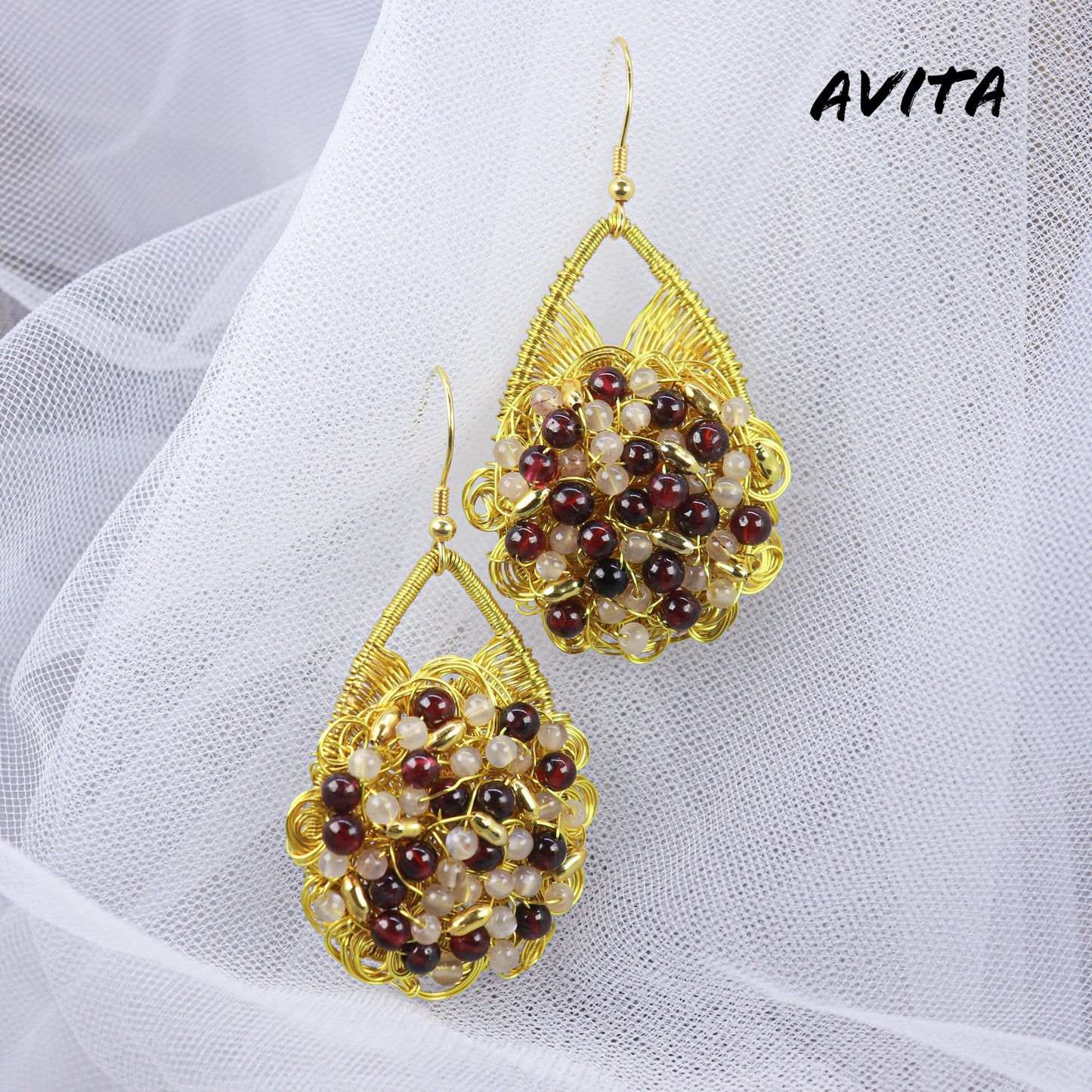 AVITA Limited Edition 60% OFF Garnet Handmade Crystal Earrings For Energy Boost & Becoming Beauty