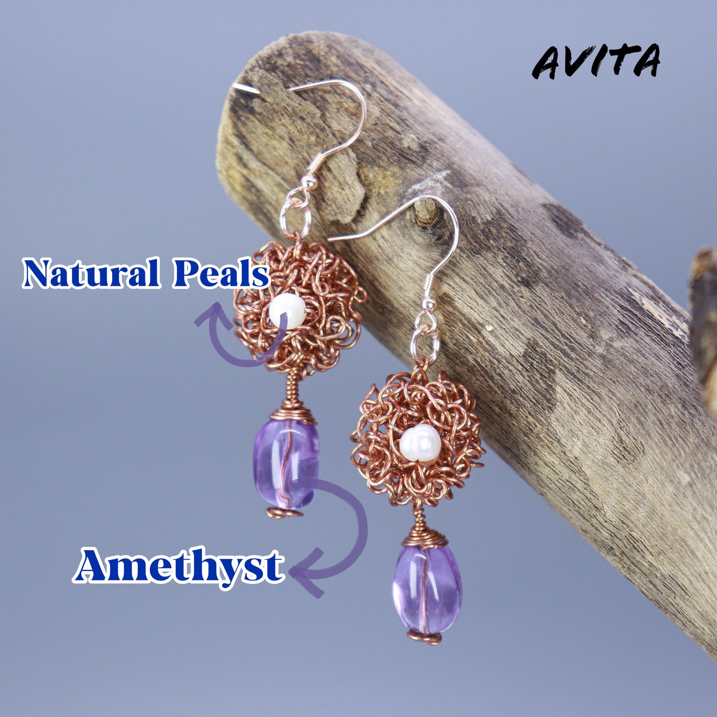 AVITA Elegant Life 60% OFF Amethyst Handmade Crystal Earrings For Energy Boost & Attracting Wisdom