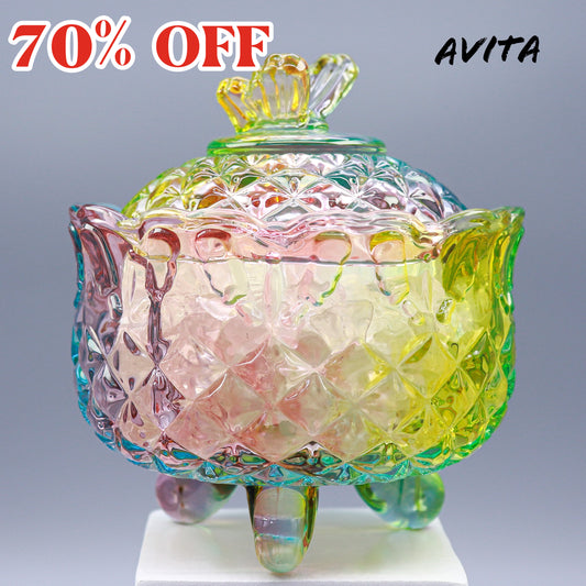 AVITA 70% OFF Embossed Crystal Healing Rainbow Box with Lid Footed (Complimentary white crystal crushed stone 300g)