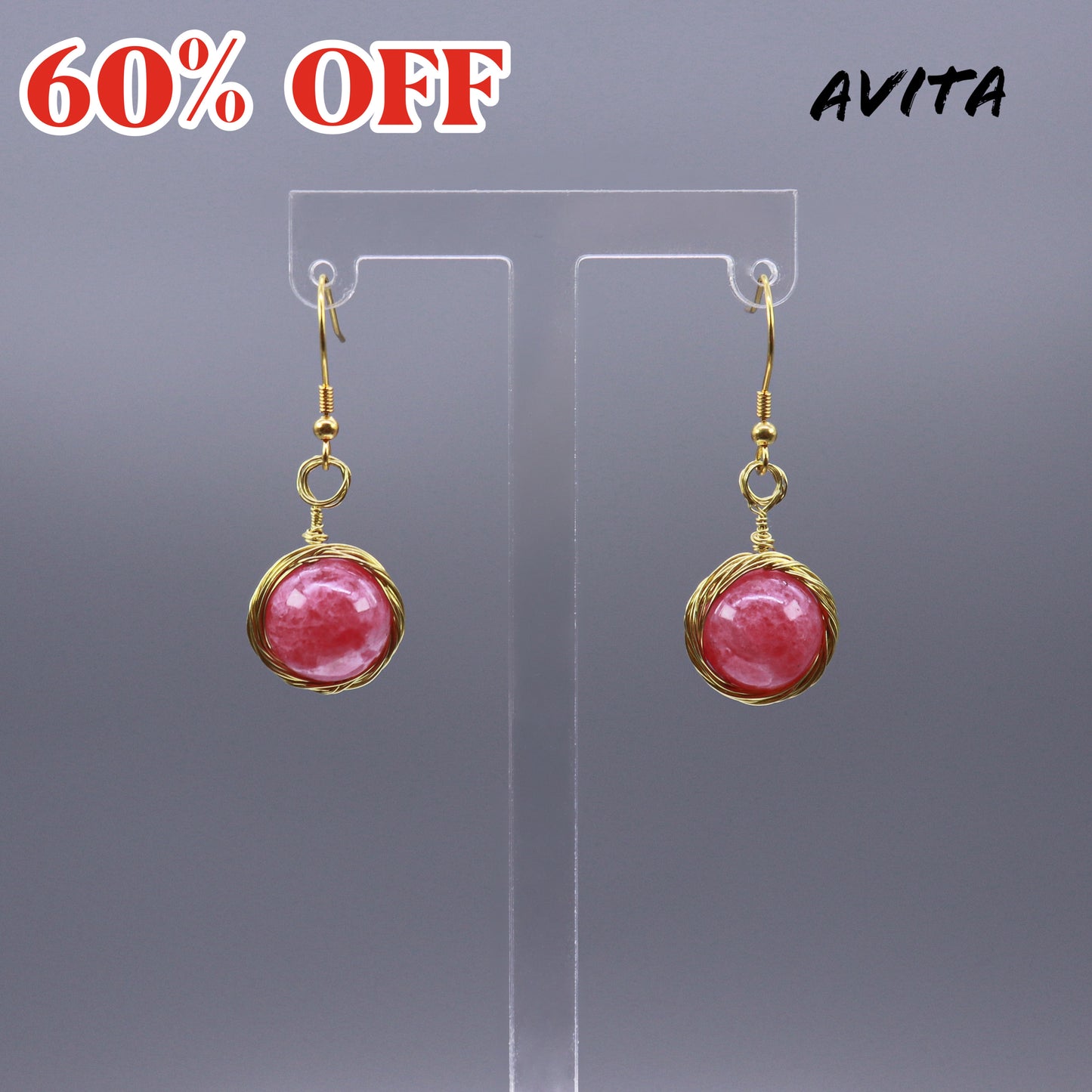 AVITA Elegant Life 60% OFF Rose Quartz Handmade Crystal Earrings For Energy Boost & Attracting Love