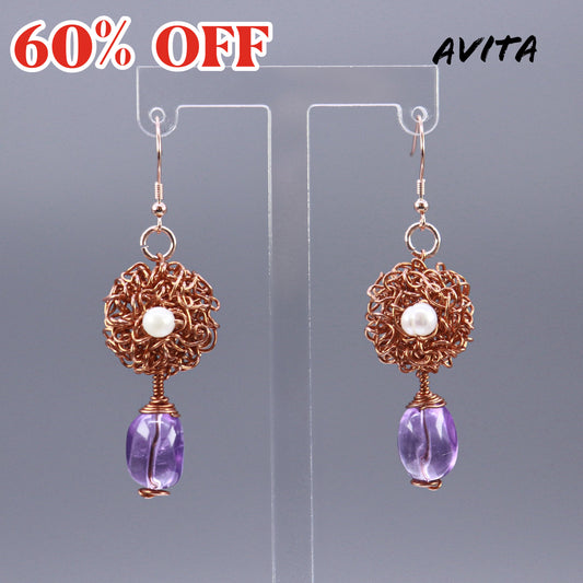 AVITA Elegant Life 60% OFF Amethyst Handmade Crystal Earrings For Energy Boost & Attracting Wisdom