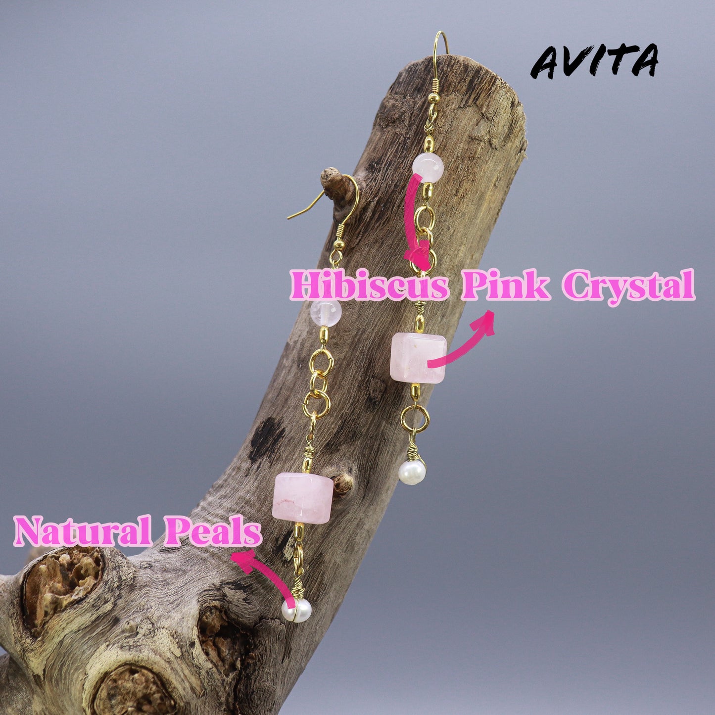 AVITA Elegant Life 60% OFF Pink Crystal Handmade Crystal Earrings For Energy Boost & Attracting Love