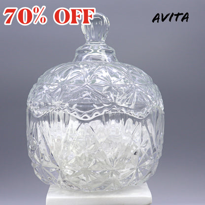 AVITA 70% OFF Embossed Crystal Healing Clear Box with Lid Footed (Complimentary white crystal crushed stone 300g)