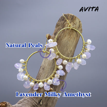 AVITA Elegant Life 60% OFF Lavender Milky Amethyst Handmade Crystal Earrings For Energy Boost & Attracting Wisdom