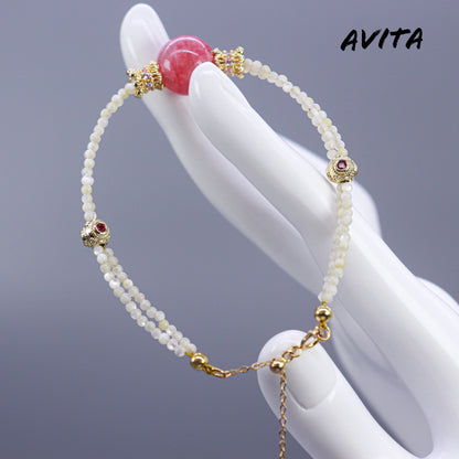 AVITA Strawberry Donut 80% OFF Natural Pink Crystal Bracelet Jewelry For Energy Boost & Attracting Love