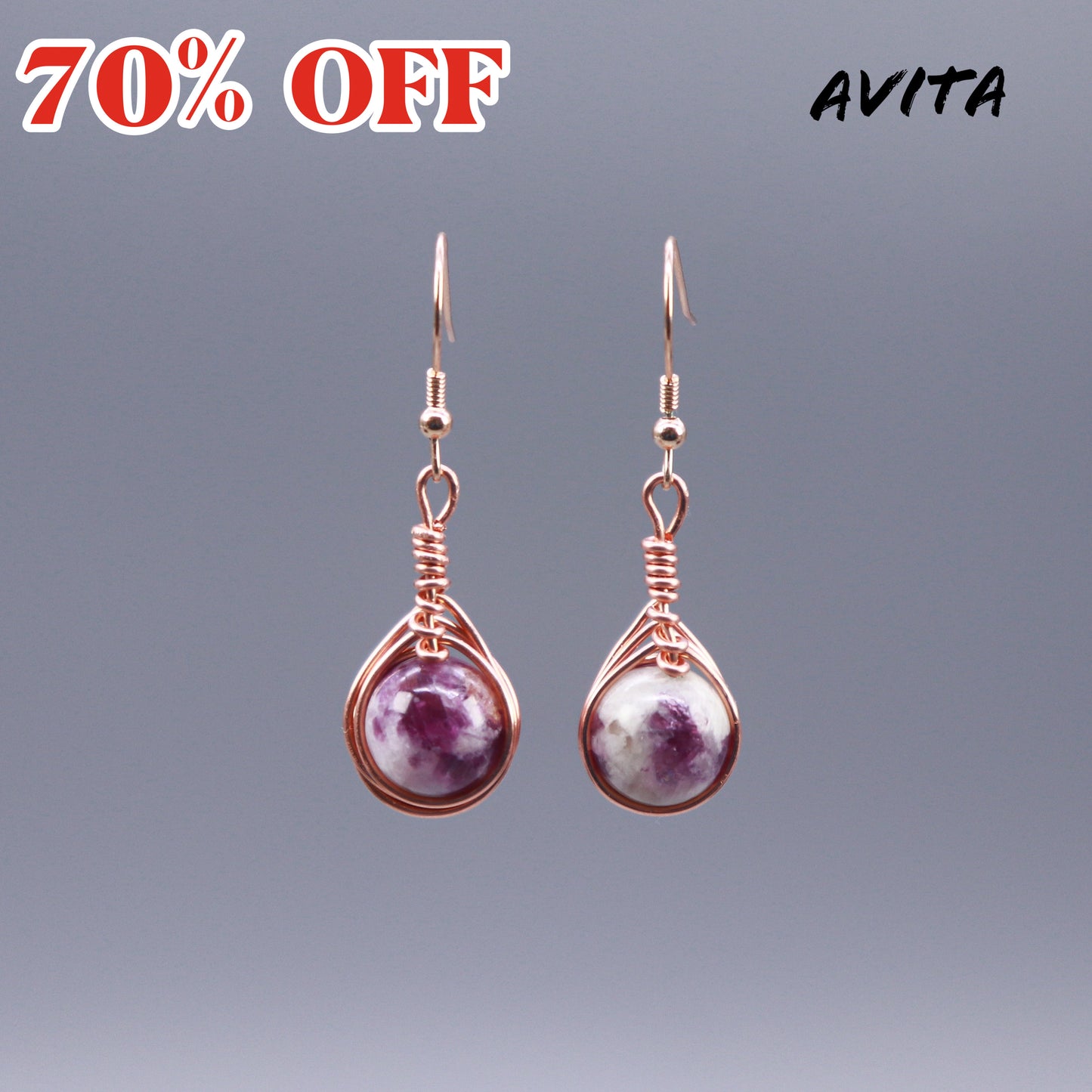 AVITA Angel's Tears 70% OFF Lepidolite Handmade Crystal Earrings For Energy Boost & Attracting Wisdom