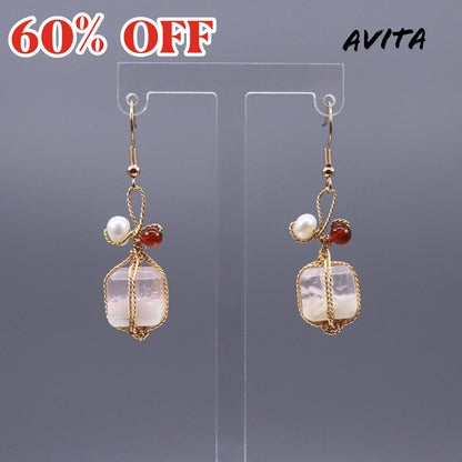 AVITA Elegant Life 60% OFF Sakura Agate Handmade Crystal Earrings For Energy Boost & Attracting Love