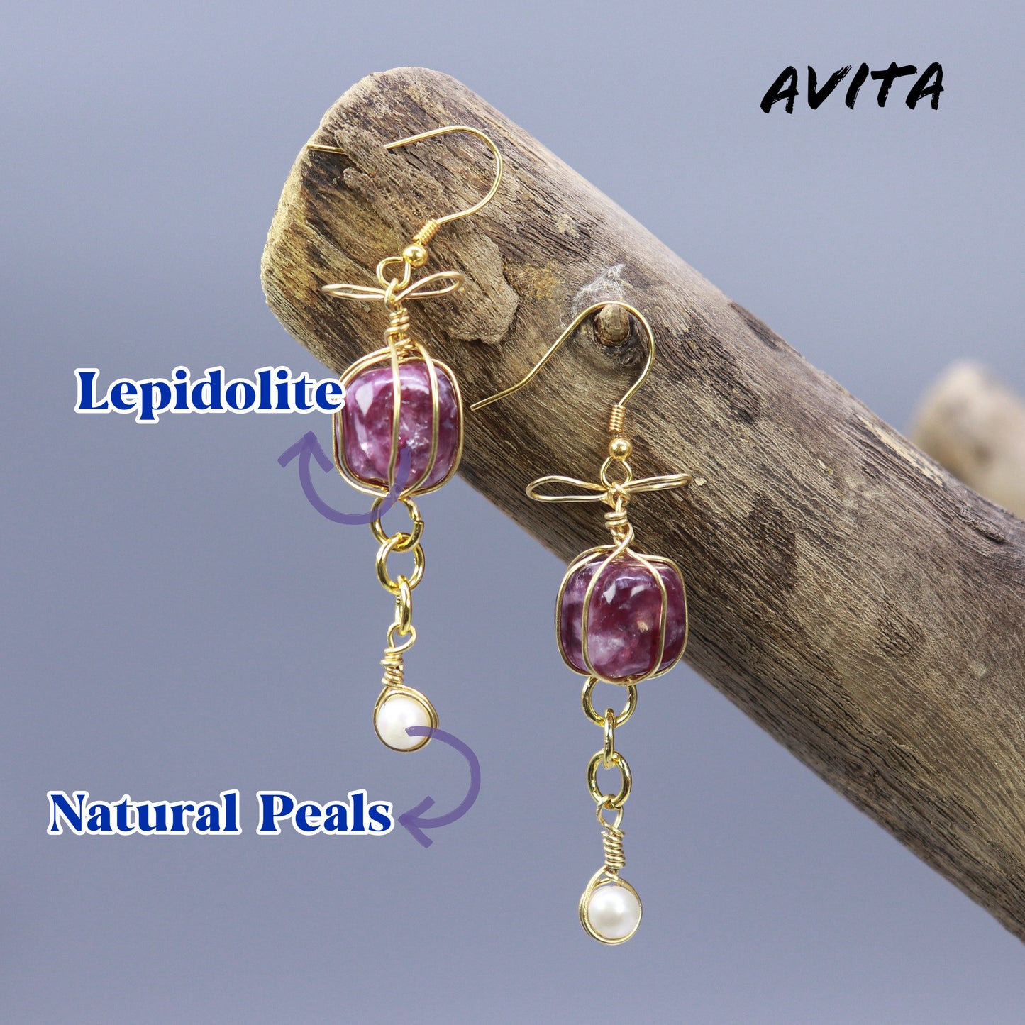 AVITA Elegant Life 60% OFF Lepidolite Handmade Crystal Earrings For Energy Boost & Attracting Wisdom