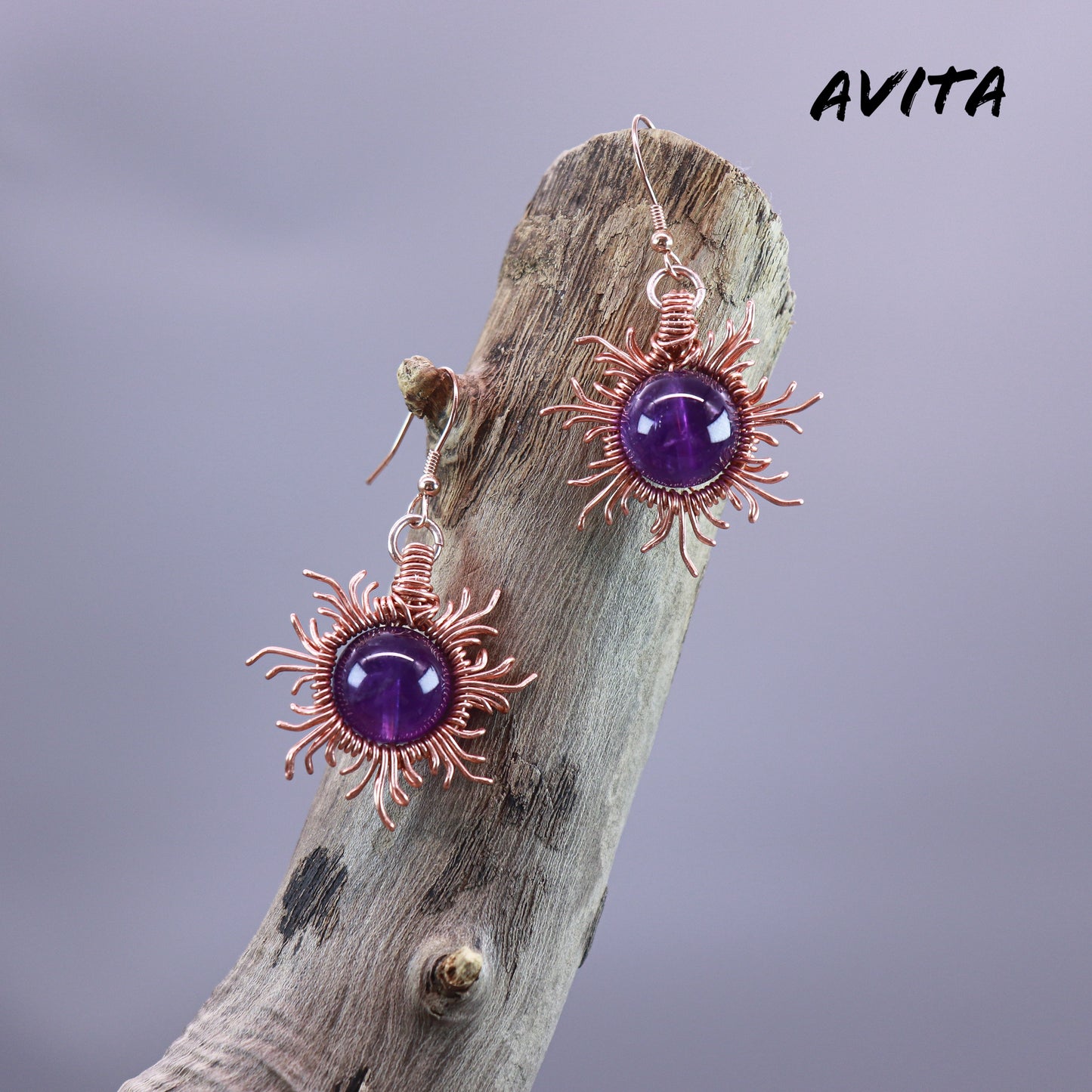 AVITA Elegant Life 60% OFF Amethyst Rutile Handmade Crystal Earrings For Energy Boost & Attracting Wealth