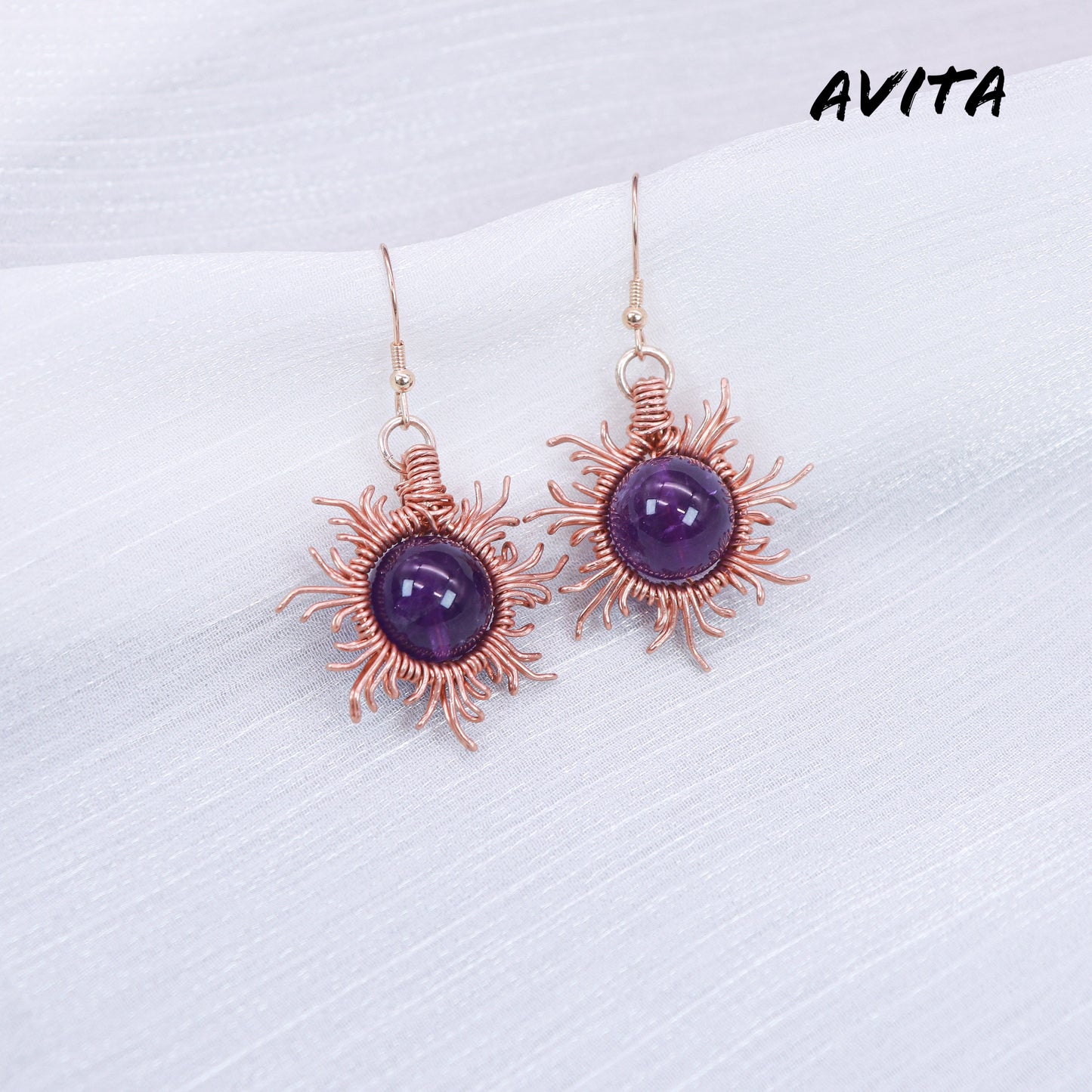 AVITA Elegant Life 60% OFF Amethyst Rutile Handmade Crystal Earrings For Energy Boost & Attracting Wealth