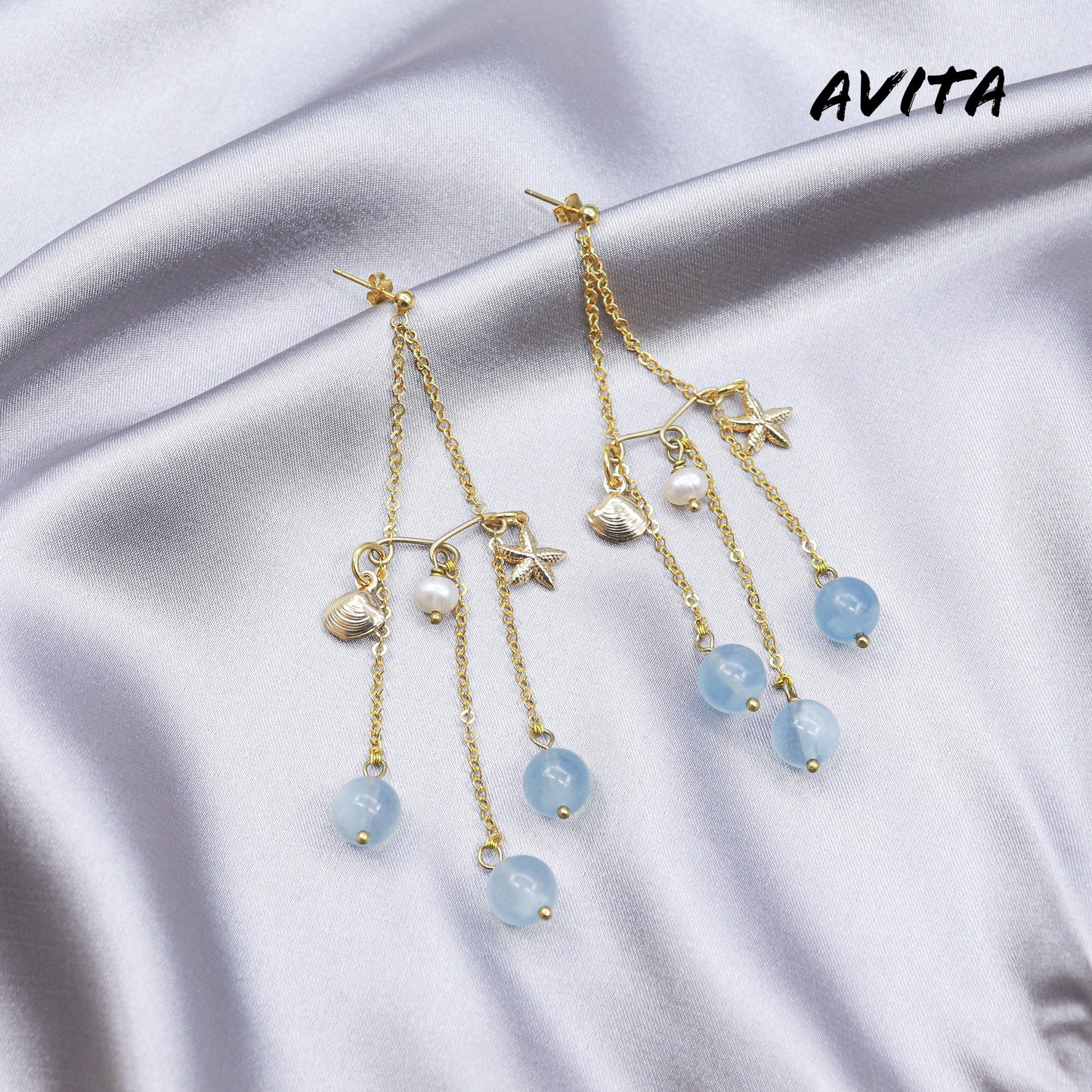 AVITA Elegant Life 60% OFF Aquamarine Handmade Crystal Earrings For Elevating Your Courage and Confidence