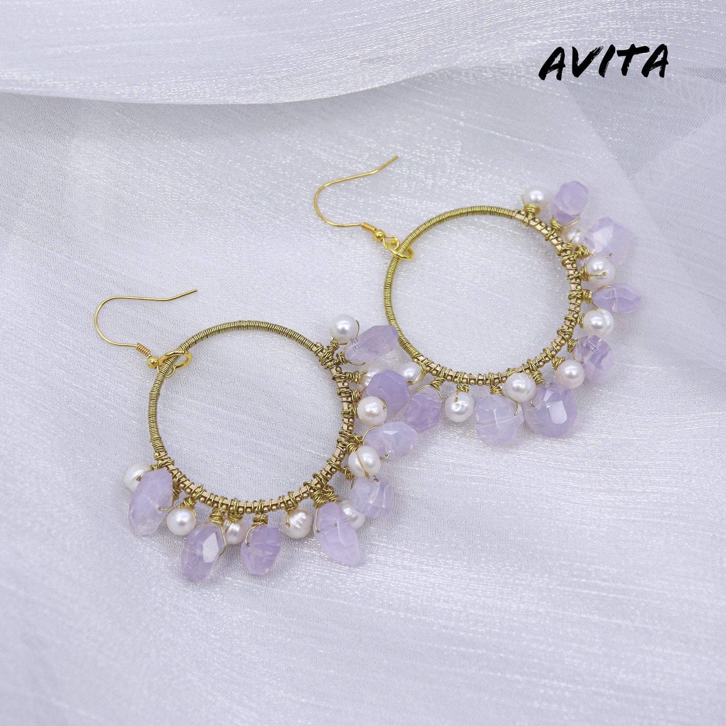 AVITA Elegant Life 60% OFF Lavender Milky Amethyst Handmade Crystal Earrings For Energy Boost & Attracting Wisdom