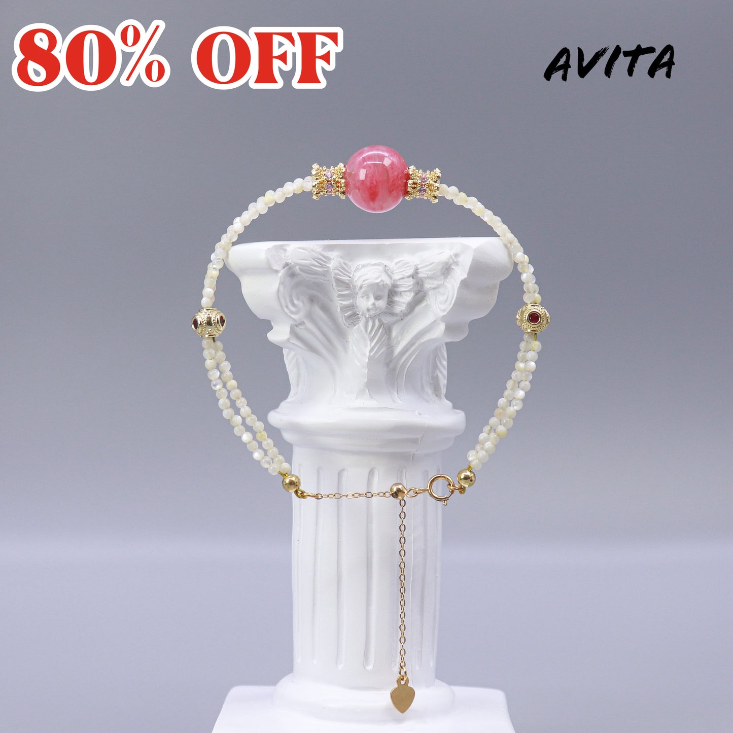 AVITA Strawberry Donut 80% OFF Natural Pink Crystal Bracelet Jewelry For Energy Boost & Attracting Love