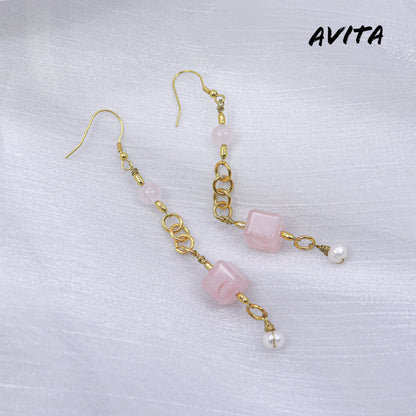 AVITA Elegant Life 60% OFF Pink Crystal Handmade Crystal Earrings For Energy Boost & Attracting Love