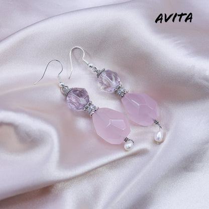 AVITA Elegant Life 60% OFF Pink Crystal Handmade Crystal Earrings For Energy Boost & Attracting Love