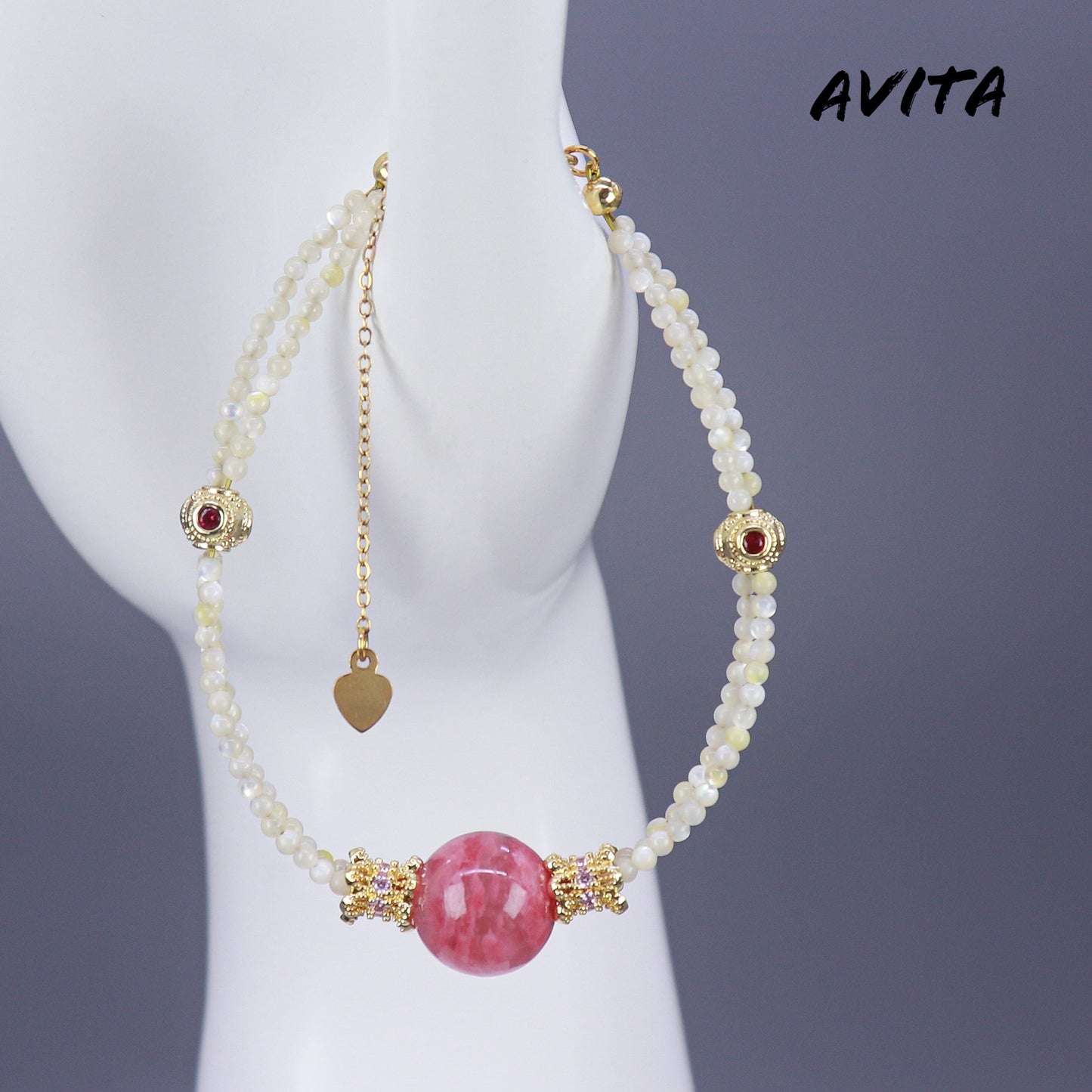 AVITA Strawberry Donut 80% OFF Natural Pink Crystal Bracelet Jewelry For Energy Boost & Attracting Love