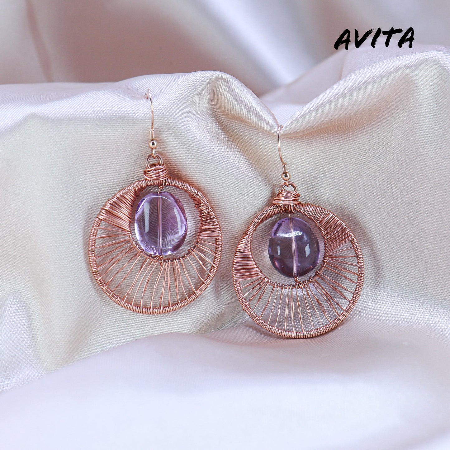 AVITA Elegant Life 60% OFF Amethyst Handmade Crystal Earrings For Energy Boost & Attracting Wisdom