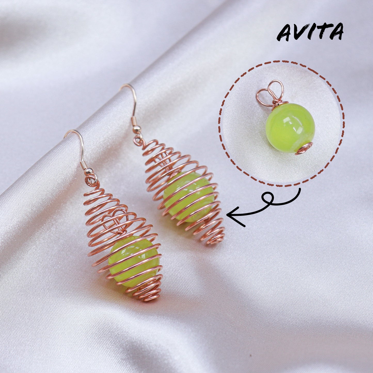 AVITA Freedom 50% OFF Prehnite Handmade Crystal Earrings For Energy Boost & Attracting Wealth