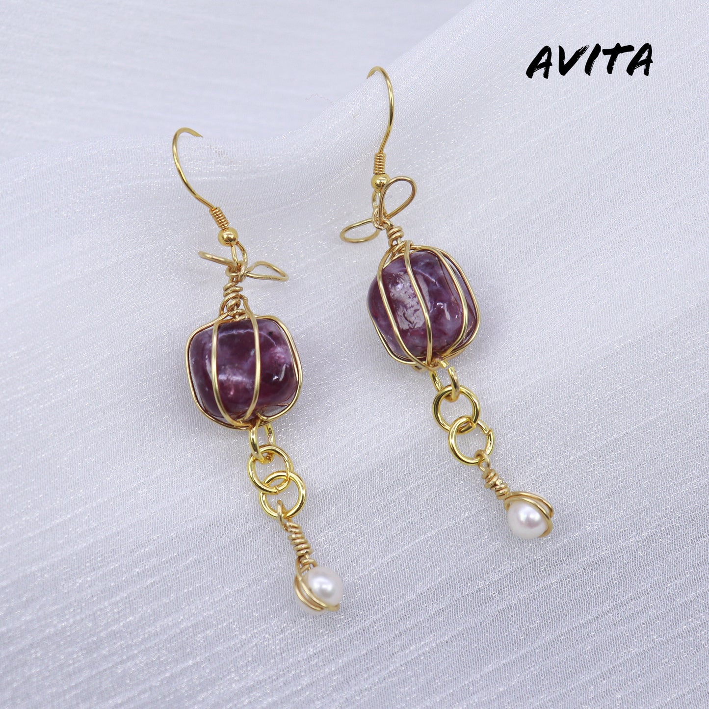 AVITA Elegant Life 60% OFF Lepidolite Handmade Crystal Earrings For Energy Boost & Attracting Wisdom