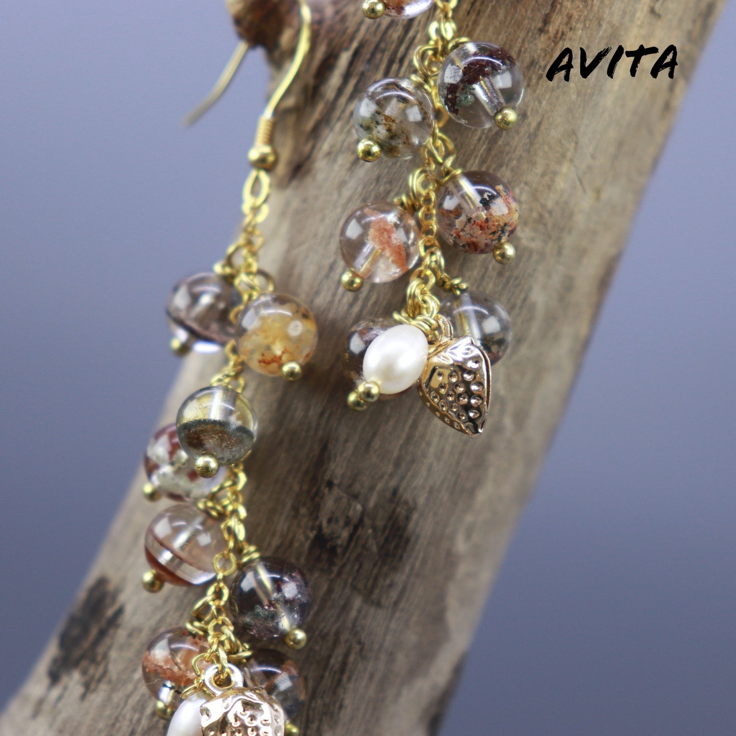 AVITA Elegant Life 60% OFF Flower Phantom Quartz Handmade Crystal Earrings For Energy Boost & Attracting Wisdom