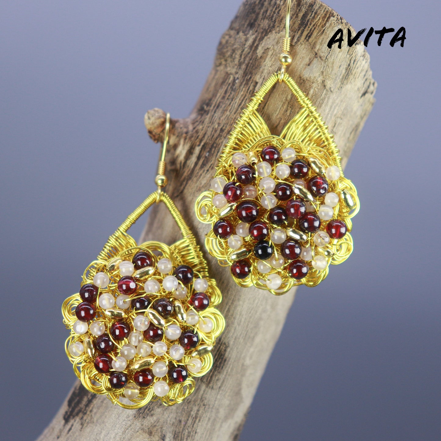 AVITA Limited Edition 60% OFF Garnet Handmade Crystal Earrings For Energy Boost & Becoming Beauty