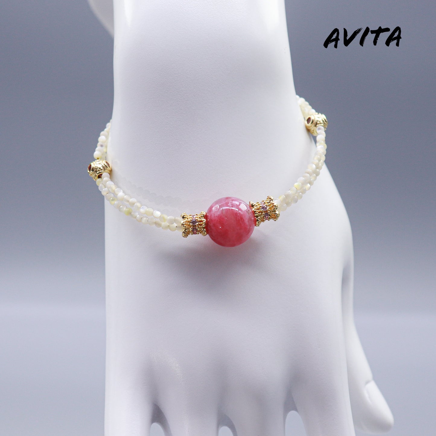 AVITA Strawberry Donut 80% OFF Natural Pink Crystal Bracelet Jewelry For Energy Boost & Attracting Love