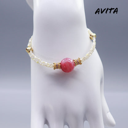 AVITA Strawberry Donut 80% OFF Natural Pink Crystal Bracelet Jewelry For Energy Boost & Attracting Love