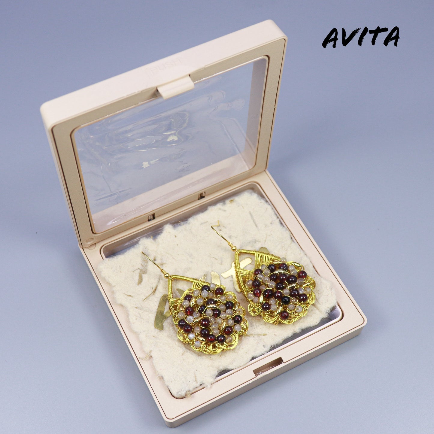 AVITA Limited Edition 60% OFF Garnet Handmade Crystal Earrings For Energy Boost & Becoming Beauty