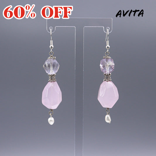 AVITA Elegant Life 60% OFF Pink Crystal Handmade Crystal Earrings For Energy Boost & Attracting Love