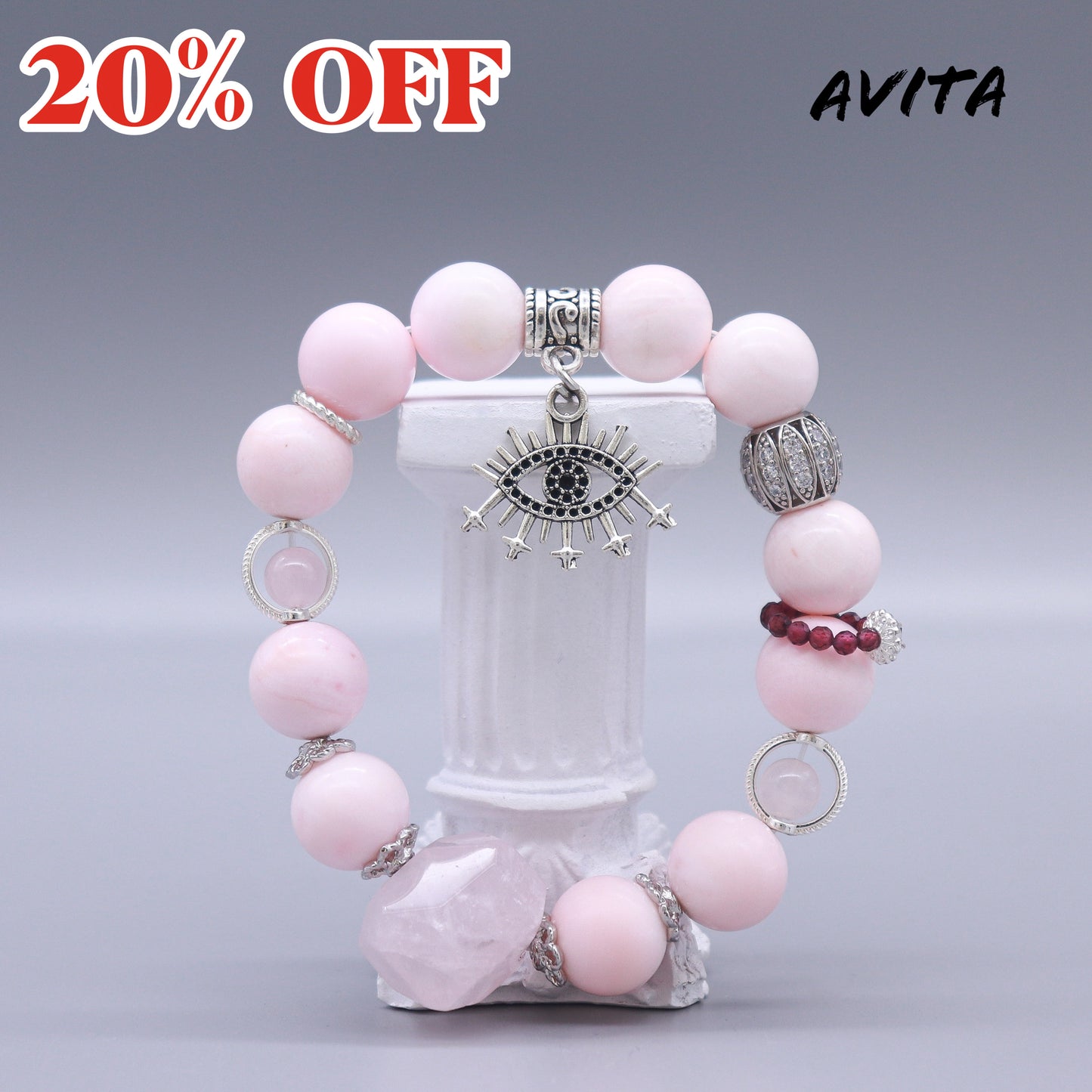 AVITA Angel Eye 20% OFF Natural Pink Crystal Bracelet Jewelry For Energy Boost & Attracting Love