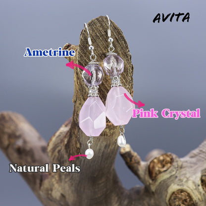 AVITA Elegant Life 60% OFF Pink Crystal Handmade Crystal Earrings For Energy Boost & Attracting Love