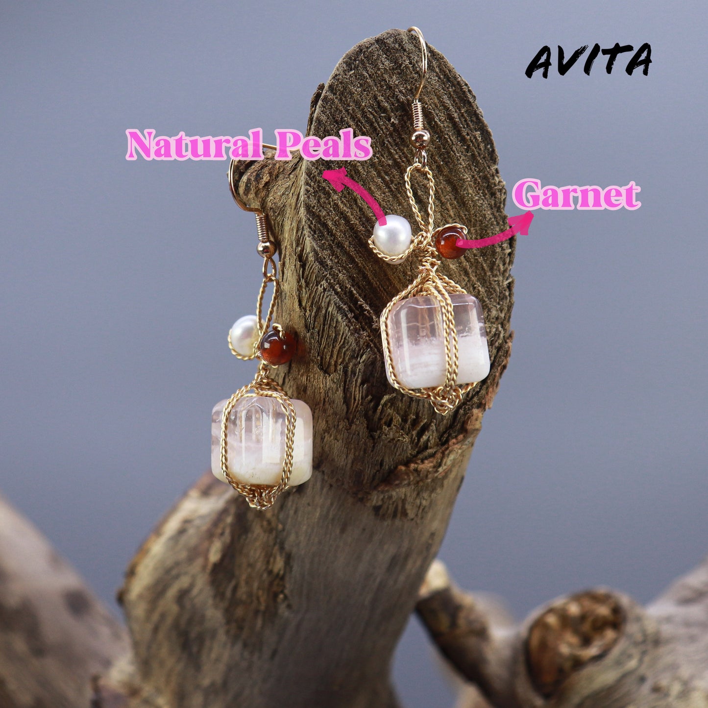 AVITA Elegant Life 60% OFF Sakura Agate Handmade Crystal Earrings For Energy Boost & Attracting Love