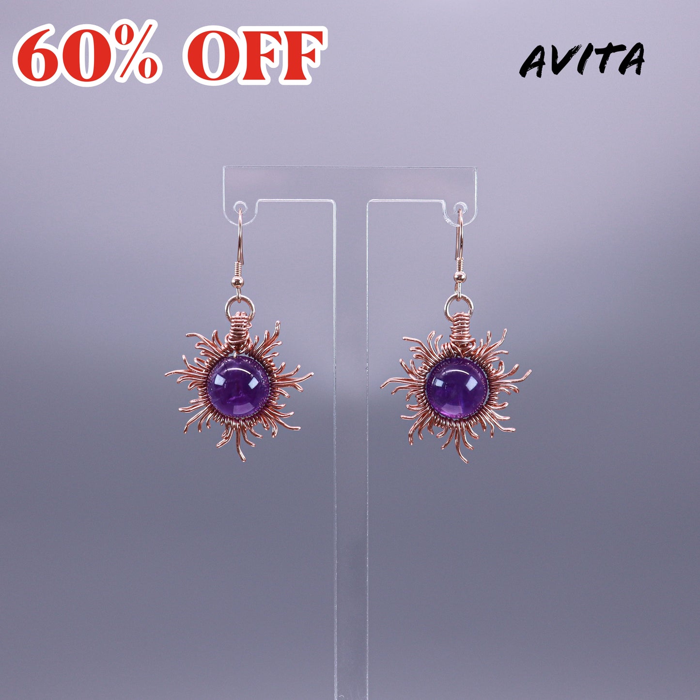 AVITA Elegant Life 60% OFF Amethyst Rutile Handmade Crystal Earrings For Energy Boost & Attracting Wealth