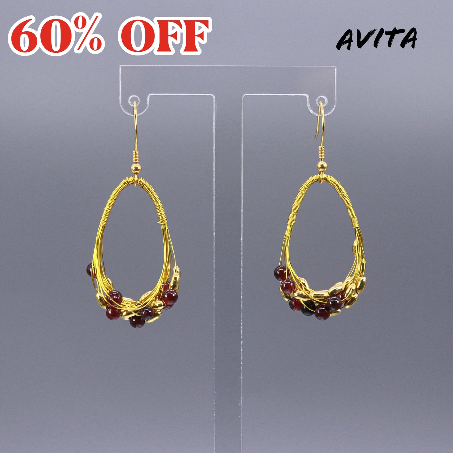 AVITA Elegant 60% OFF Garnet Handmade Crystal Earrings For Energy Boost & Becoming Beauty