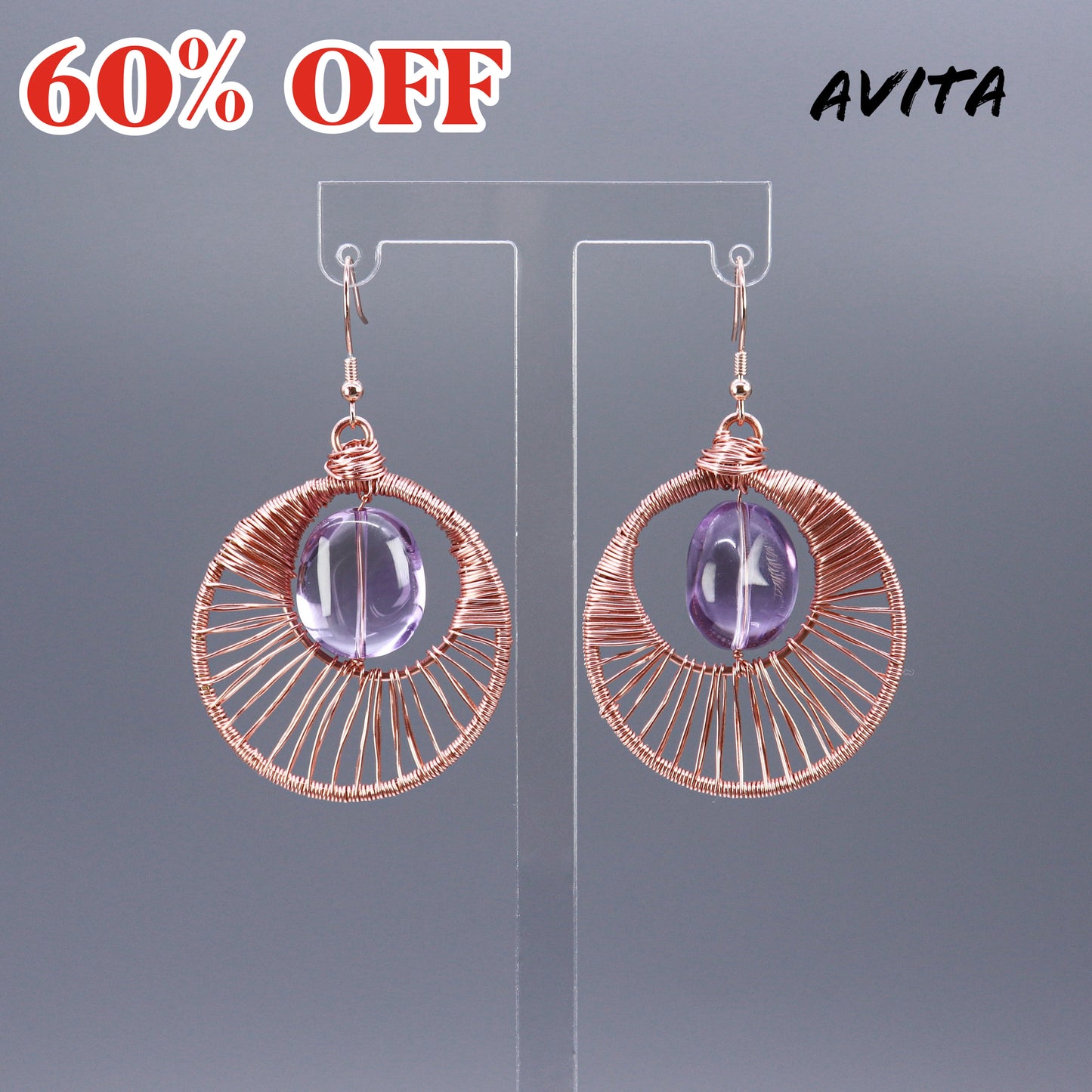 AVITA Elegant Life 60% OFF Amethyst Handmade Crystal Earrings For Energy Boost & Attracting Wisdom