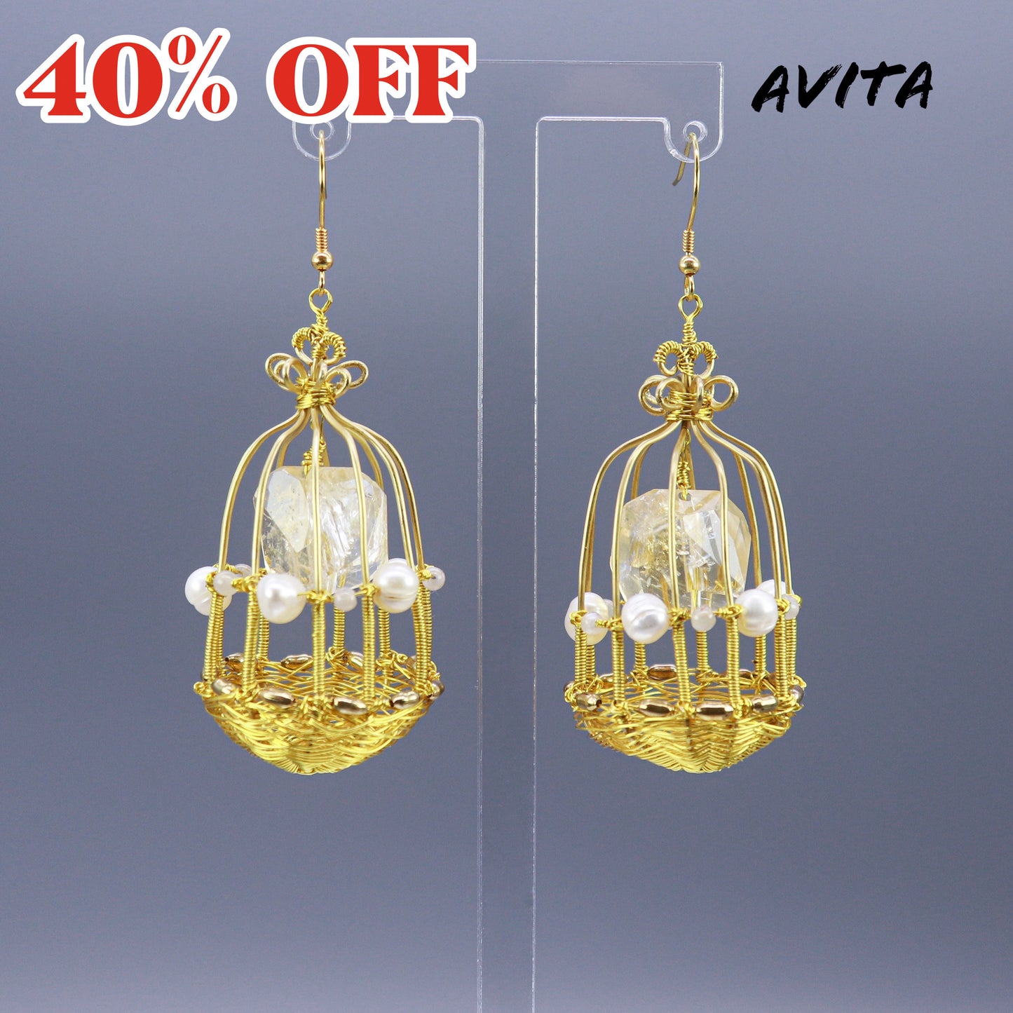 AVITA Limited Edition 40% OFF Citrine Handmade Crystal Earrings For Energy Boost & Attracting Wealth