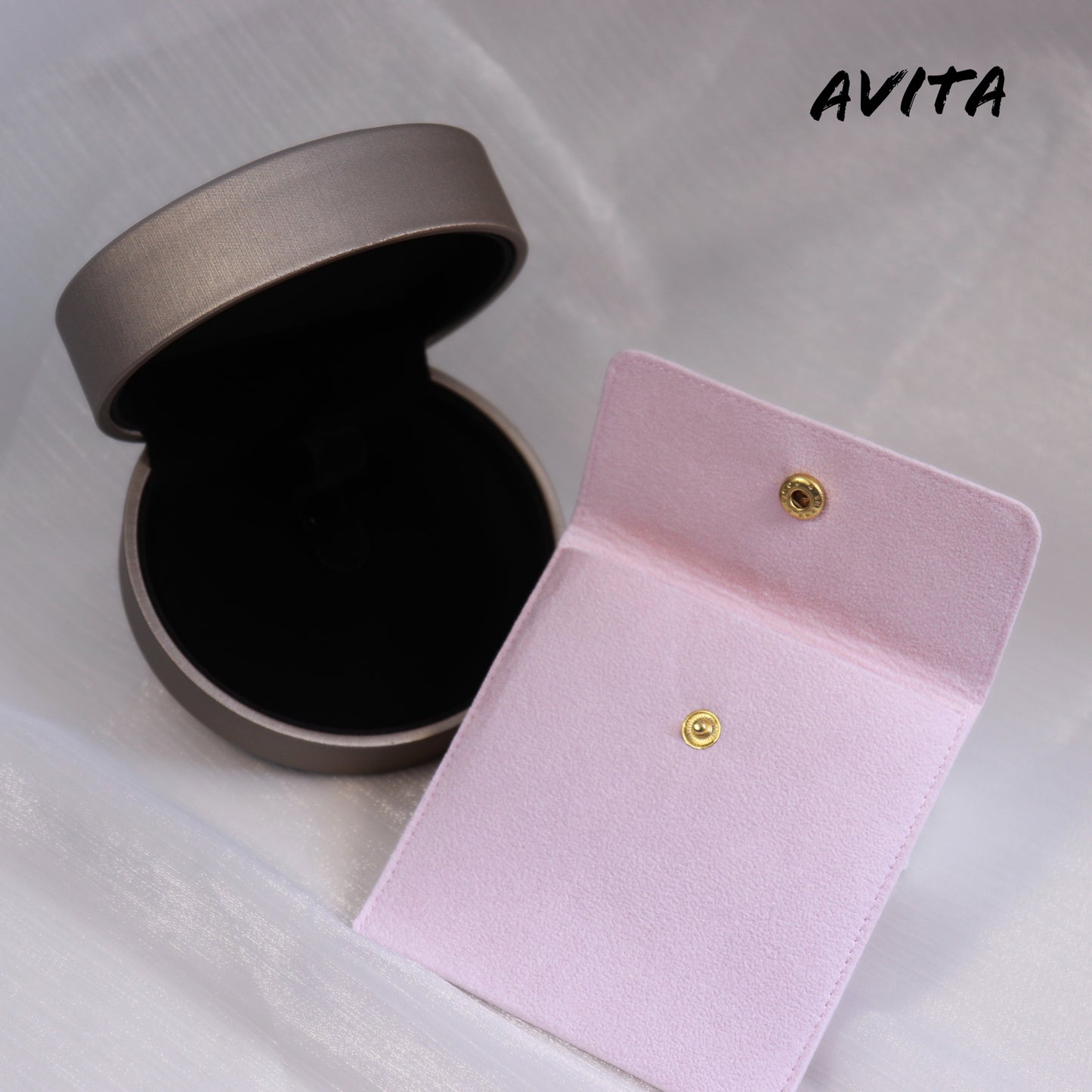 AVITA 25% OFF High Quality Champagne Gold Accessory Jewelry Gift Box & Flannel Pink Accessory Bag